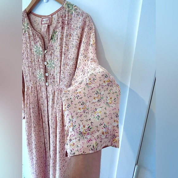 APRIL CORNELL Vintage 90s Feminine Pink Button Down Floral Embroidered Dress - Picture 11 of 11